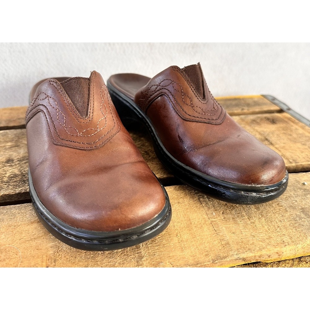 Clarks Mules Slides Leather Comfort Women 7 Brown Excellent